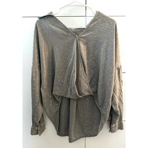 Lou & Grey Loft Gold Embroidered Faux Wrap Blouse